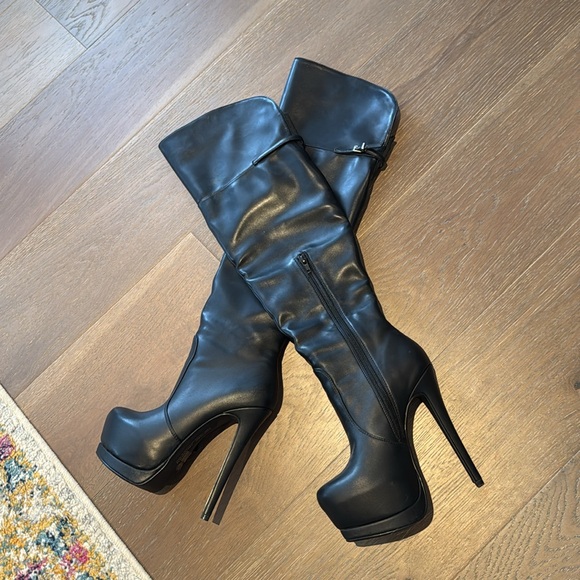 Chinese Laundry tall over the knee stacked Boots Sz 6 black leather - Picture 9 of 9